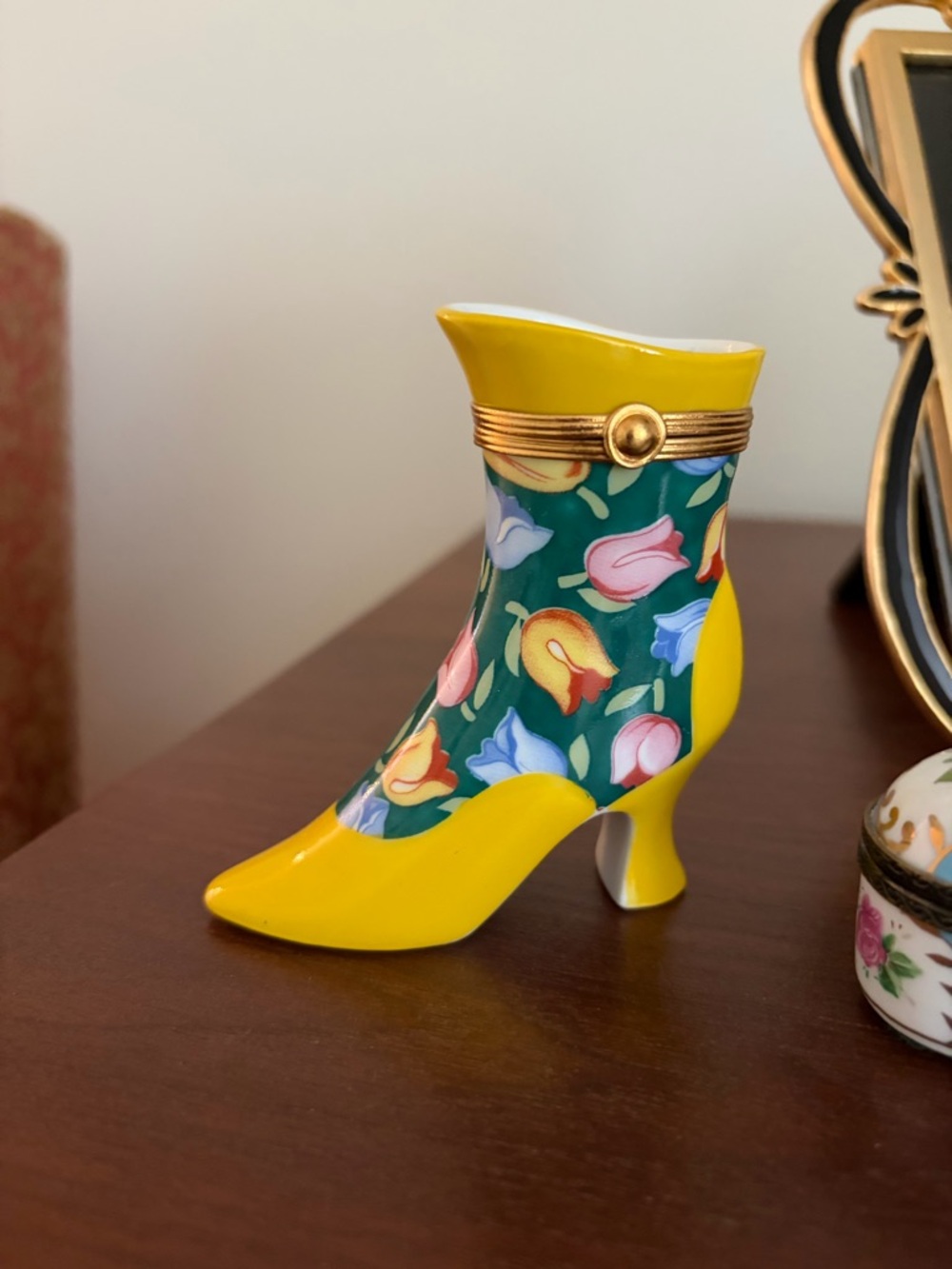 Limoges Yellow Floral Porcelain Bootie Accent